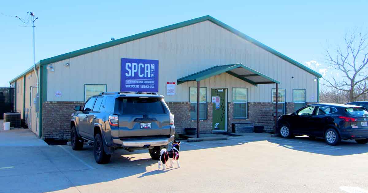 Front of SPCA of Texas Ellis County Aninal Care Center in Waxahachie Texas
